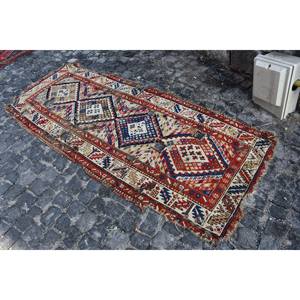 Tapis Turc Vintage Ethnique 3.3 X 9.8ft Rouge Bleu Patchwork Design Classique Grande Surface Laine pour Couloir Rectangle Latex - Product Image 2