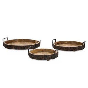 Bandejas rectangulares de madera con asas en forma de hoja Juego de bandejas para servir de madera de mango y acacia Decoración elegante para el hogar Sala de estar Cocina - Product Image 3