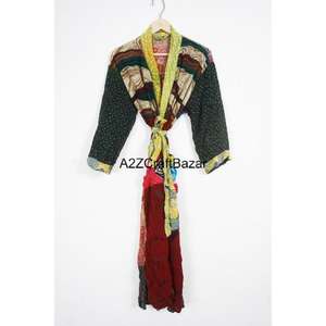 Bata Larga de Seda 100% Hecha a Mano, Transpirable, Suave, con Diseño de Patchwork, Manga Larga, Cuello en V, Cierre con Cordón, Estilo Casual para Mujer - Product Image 5