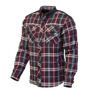 D-Ride Moto เสื้อกีฬาลายสก็อตติดกระดุมสีแดงน้ำเงินพร้อมชุดเกราะ D3O สำหรับผู้ชาย - Product Image 1