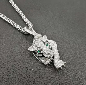 2.00 Ct Round Cut <b>Real</b> Moissanite <b>Tiger</b> Men's Only Pendant 14K White Gold Plated - Product Image 3