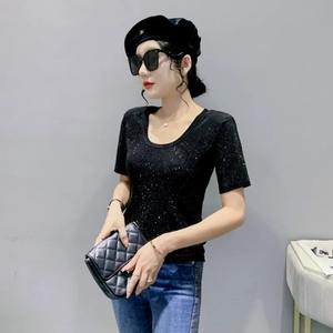 สีดําเงินเงาเพชรเต็มเสื้อTหญิงฤดูร้อนStreetwear Hip HopระบายอากาศTเสื้อผู้หญิงO-คอTeeเสื้อหญิง - Product Image 5