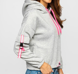 400g polaire pull doux chaud Logo personnalisé de haute qualité à manches longues haut court style sweats à capuche pour les femmes - Product Image 3