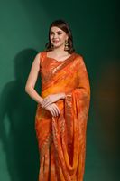 Magnifique Saree en Chiffon à Motifs Floraux, Tissu de Créateur, Tendance, Confortable, pour Tenue Décontractée, avec Broderie Fantaisie et Dentelle