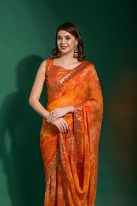 Saree-ropa de fiesta de gasa de diseño, bordada, con borde de encaje - Product Image 3