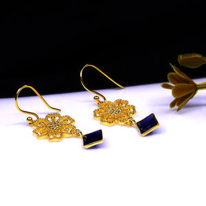 Wedding Wear 925 Sterling Silver Gold Plated Vermeil Iolite Gemstone Women Wear Hanging Earring Set - Product Image 5