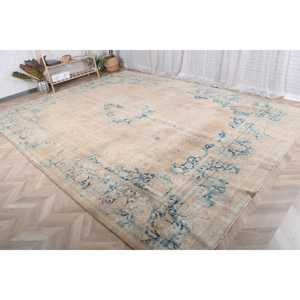 Alfombra Turca, Alfombra Extra Grande de 9.4x12.3 pies, Alfombra Vintage de Lana Azul Abstracta - Product Image 3