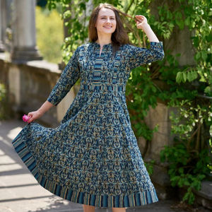 Vestido Bohemio Nuevo Kaveri, Estampado a Mano, Algodón Puro, Ropa Casual de Verano para Vacaciones - Product Image 1