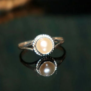 แหวนมุกธรรมชาติ925ทำด้วยมือเงินแท้เครื่องประดับหินสีขาวแหวนของขวัญแบบเรียงซ้อนสำหรับเธอ - Product Image 3