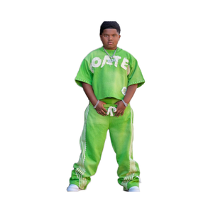 Conjuntos de dos piezas con parches bordados y apliques personalizados para niños 100% algodón a rayas de pantalones de chándal doble cintura chándal de dos piezas 2025 - Product Image 1