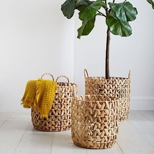 Handmade Water Hyacinth Storage <b>Basket</b> Open Weave Woven Organizer with Handles Natural Laundry <b>Basket</b> for Home Decoration - Product Image 4