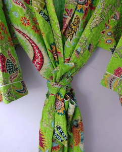 ชุดคลุมอาบน้ำผ้าฝ้ายพิมพ์ลาย Paisley สีเขียวใส่ได้ทั้งชายและหญิงเสื้อคลุมกิโมโนโบโฮฟรีเชือกผูกทำด้วยมือผ้าฝ้าย100% ระบายอากาศได้ดีฤดูใบไม้ผลิฤดูร้อน - Product Image 4