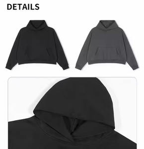 Boxy Fit Men Cropped Hoodie 420gsm 100% Cotton Pullover Hoodie Blank Plain Custom Heavyweight Streetwear Hoodie - Product Image 6