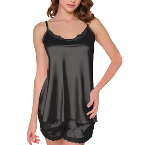 Women's 1010 Satin <b>Lace</b> Nightwear Set ODM Supply <b>Elastic</b> Waist Closure Breathable Comfortable Spandex Sleeveless - Product Image 2