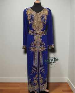 Islamic Women's <b>Plus</b> <b>Size</b> Lightweight High Neck Solid Floor Length Long Sleeve Ethnic Caftan Abaya Handmade Beaded Detail Velvet - Product Image 3