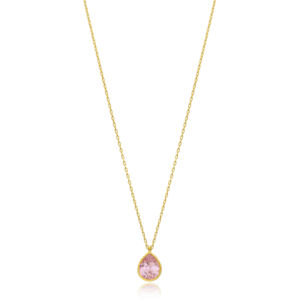 Forma de gota de cuarzo rosa piedra minimalista diseño turco venta al por mayor hecho a mano Collar de plata de ley 925 - Product Image 1