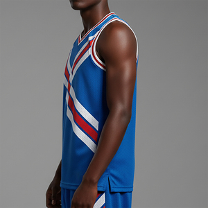 Nouveau style sur mesure, col en V, design à rayures, ensembles de maillots de basket-ball, tailles plus grandes, vêtements d'entraînement respirants - Product Image 3