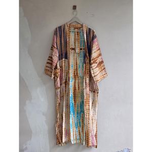 Handmade Boho Kimono Tie Dye Sari Silk Robe Resort Outfit-Swimsuit Cover Ups - Product Image 2