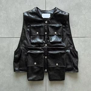 Gilet en cuir véritable pour homme de qualité supérieure, chaud et imperméable pour l'automne et l'hiver, avec un design sans manches et une décoration de poche - Product Image 3