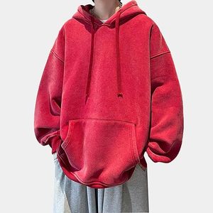 Sweat à capuche oversize pour femme en tricot délavé vintage, coupe ample, broderie de logo personnalisée, style rétro streetwear, confortable et durable - Product Image 6