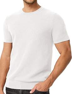 Camiseta de punto formal de patrón sólido para hombre hecha de material de poliéster/algodón - Product Image 2