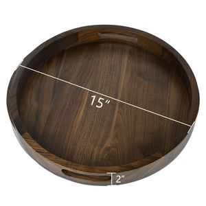 Ensemble de plateaux en bois de haute qualité de couleur noyer élégant avec forme ronde et finition lisse idéal pour servir et afficher des articles - Product Image 3