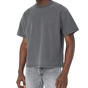 Camiseta lavada con ácido de hombro caído de gran tamaño personalizada 2025, ropa de alta calidad de punto del fabricante, cuello simulado - Product Image 2