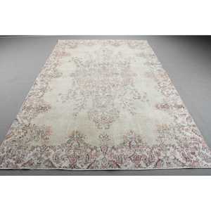 6,6x9,<b>9</b> ft Vintage Rug, Turkish Large Rug, White Striped Wool Rug - Product Image 1