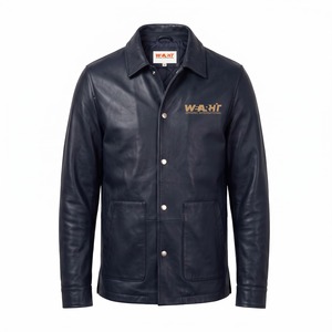 Chaqueta de Cuero Personalizada con Grabado en Relieve para Hombre, Estilo Overshirt con Cierre de Broches, Cuero Vacuno con Logotipo Grabado, Color Medianoche - Product Image 1