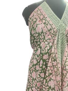 Vestido de Algodón de Alta Calidad Directo de Fábrica para Mujer, Estampado Floral Verde, Impresión HD, Holgado, Largo hasta el Suelo, Estilo Boho Casual de Verano - Product Image 3