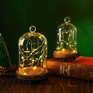 Décoration de Noël moderne en verre LED transparent avec base en bois, Père Noël, renne, arbre, ornement de table lumineux pour les fêtes - Product Image 4