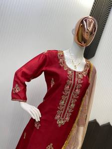 Top design lourd-Collection de costumes Palazzo Tissus en soie Chinon avec paillettes brodées Travail pour les femmes Vêtements de festival - Product Image 2