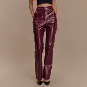 Latest XL Women's Mid Waist <b>Faux</b> <b>Brown</b> <b>Leather</b> Pants Casual Style Winter Pencil <b>Leggings</b> Flat Front Stretch Skinny Jeans - Product Image 4