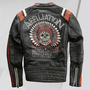 Top haute qualité 2024 Unique hommes chemise brodée de haute qualité véritable veste en cuir de vachette véritable vente en gros - Product Image 4