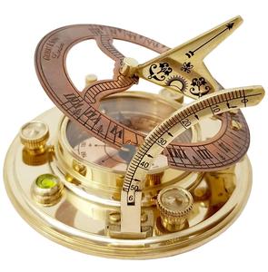 Designer Antique Brass & Copper Sundial Compass, Sundial <b>Clock</b> with Leather Case - Product Image 1