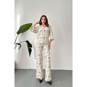 Beige Embroidered <b>Linen</b> Set - Beige - Product Image 1
