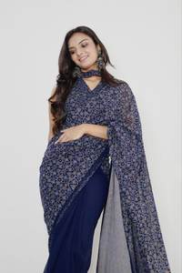 LISTO PARA LLEVAR INDIAN GEORGETTE SAREE CON HERMOSO ESTAMPADO Y BLUSA UNSTICH - Product Image 5