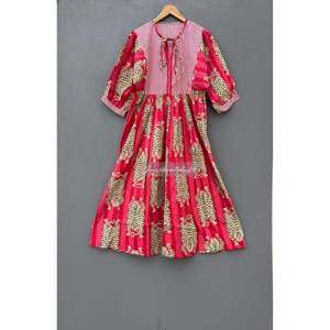Vestido midi de algodón con estampado de tigre rojo y lazo bohemio, elegante vestido de oficina. - Product Image 1