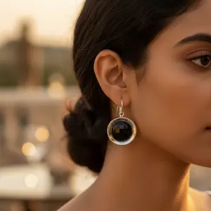 Boucles d'oreilles pendantes vintage en or rose avec pierres précieuses en agate diamant, rubis ou perle - Product Image 3