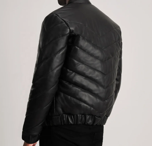 Blouson Bomber en Cuir PU pour Homme, Design Matelassé, Coupe-Vent, Fermeture Éclair, Col Rabattu, Couleur Unie, Vêtement d'Automne - Product Image 2