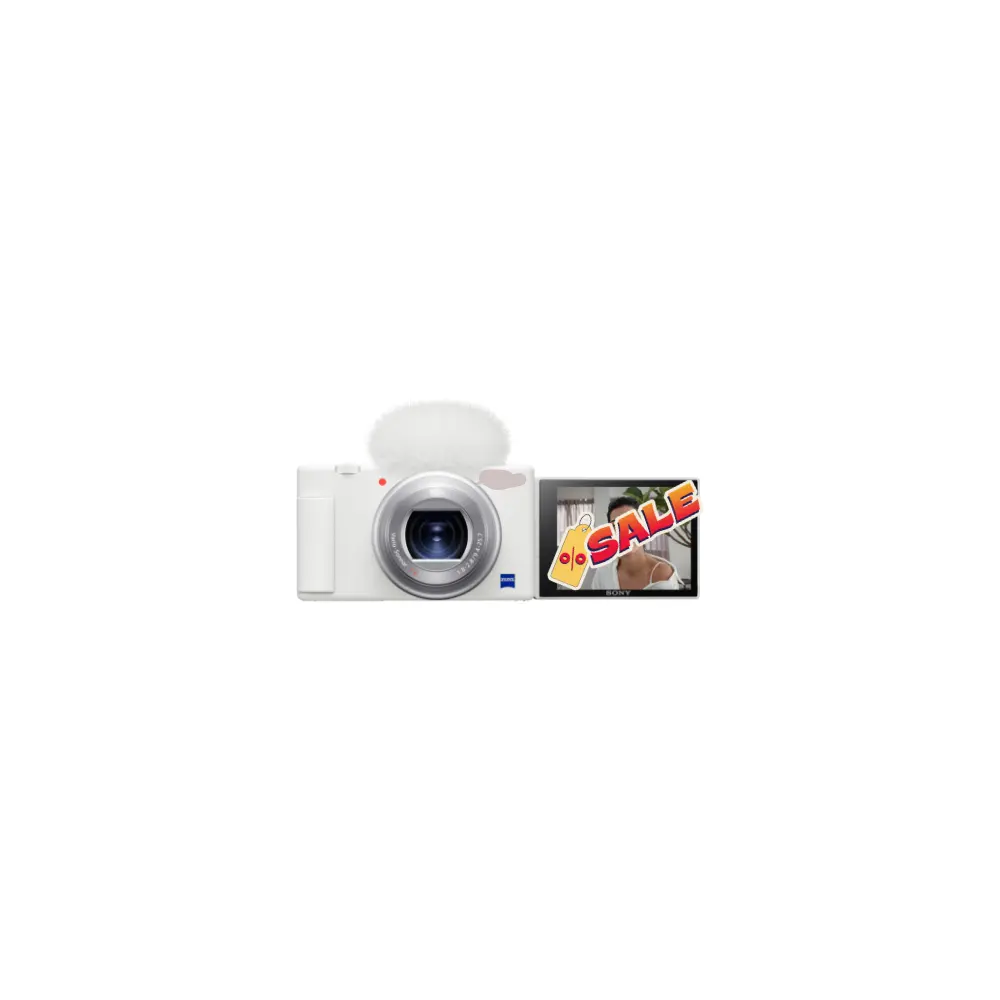 كاميرا رقمية ZV-1 مدمجة بدقة 4k عالية الوضوح ذات خصلة بيضاء بمقبض تصوير/ حامل ثلاثي القوائم وبطاقة ذاكرة 64 جيجابايت UHS-II مرتفعة الطلب
