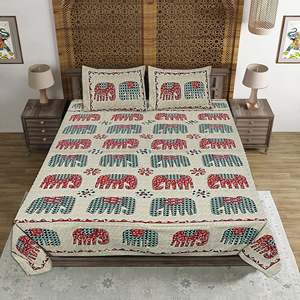 Parure de lit double en coton imprimé Jaipuri multicolore 240 TC avec 2 taies d'oreiller, écologique, 100% coton, ensemble 3 pièces (ADB1392) - Product Image 2