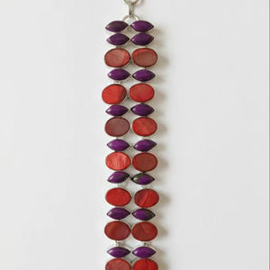 <b>Bracelets</b> Gift for Girl <b>Solid</b> Elegant Handcrafted Double Layer Shell & Stone <b>Bracelet</b> Floral Purple & Rose Pink Marquise Design - Product Image 2