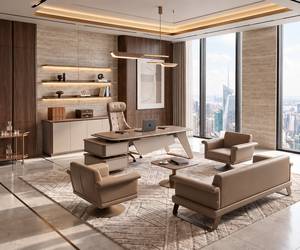 Contemporary <b>Office</b> Furniture Set with Reception <b>Desk</b> Sofa Chairs Wood Material LED Lighting Oblong Shape for Commercial Use - Product Image 2