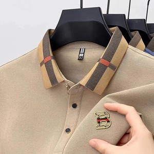 Logo de marque de luxe à manches courtes Polo hommes été nouveau haut de gamme soie coton respirant T-shirt mode décontracté vêtements pour hommes - Product Image 5