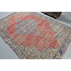 พรมตุรกีขนาดใหญ่ 5.7x8.7 ฟุต พรมลายทางสีแดงสไตล์วินเทจ - Product Image 3