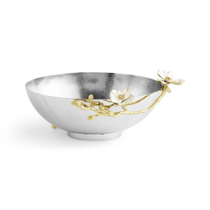 Centro de mesa de metal plateado con Rama Dorada y detalles florales - Product Image 3