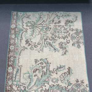 Alfombra Vintage de 2x4.2 pies, Alfombra Turca Pequeña, Alfombra Sólida Azul Marrón - Product Image 3