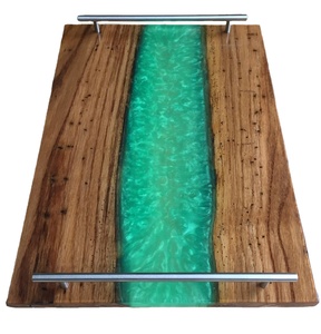 Flat Food Tray Acacia Wood & Resin Royal Wedding Gift Food Serving Tray with Metal Handle Factory <b>Restaurant</b> & <b>Hotel</b> <b>Supplies</b> - Product Image 5