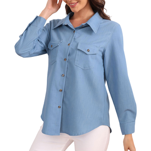Chemise en jean pour femmes, design personnalisé, style classique, manches longues, décontractée, à porter au quotidien, respirante - Product Image 2